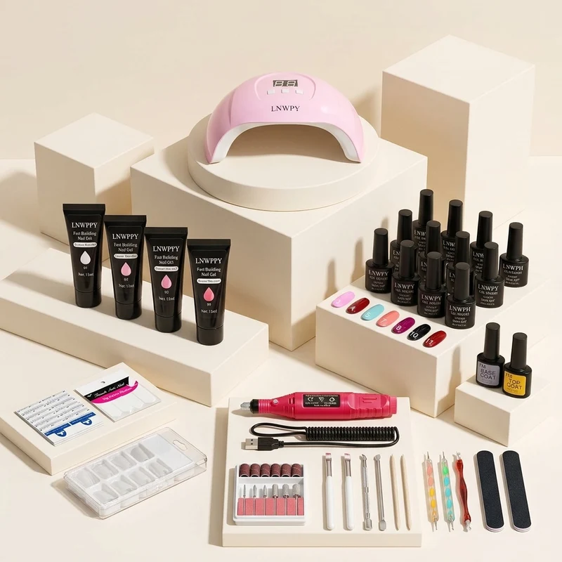 Kit prothésiste ongulaire – lampe, ponceuse et 12 vernis 7,5 ml